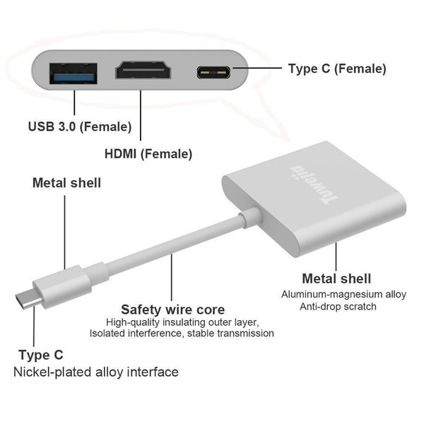 Adaptador USB C a HDMI, adaptador Qidoou tipo C multipuerto USB C Hub con  salida HDMI 4K, puerto USB 3.0 y puerto de carga USB-C compatible con