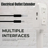 Extensor de enchufes eléctrico, giratorio 180°, 2 USB C