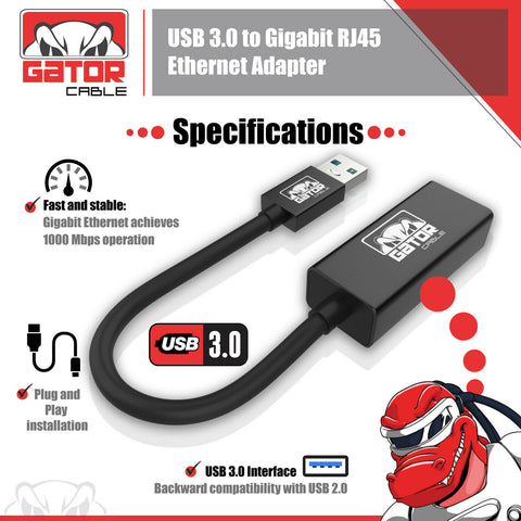 Convertidor / adaptador de red USB 3.0 a RJ45 Windows Linux Mac - Tecnopura